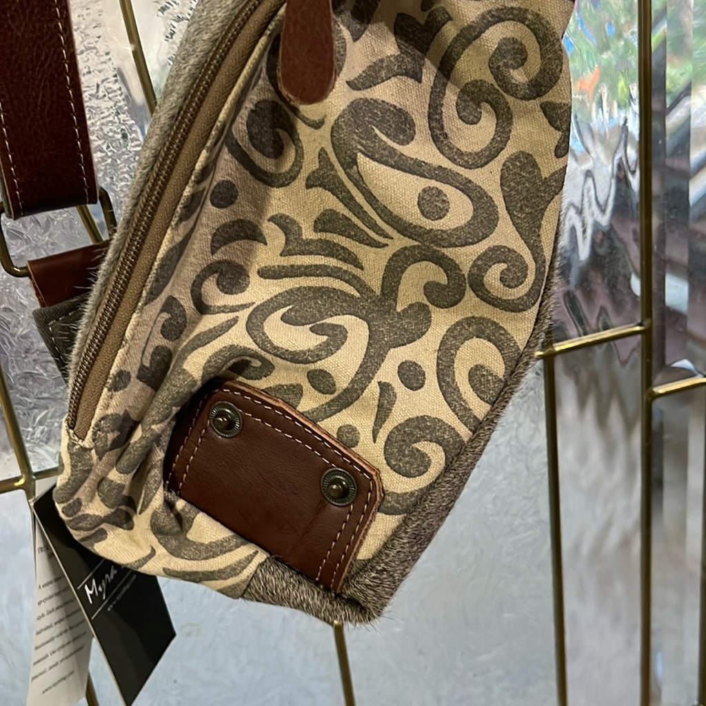 Nwt Myra Bag Sling Crossbody Canvas Leather Hair-On Bag